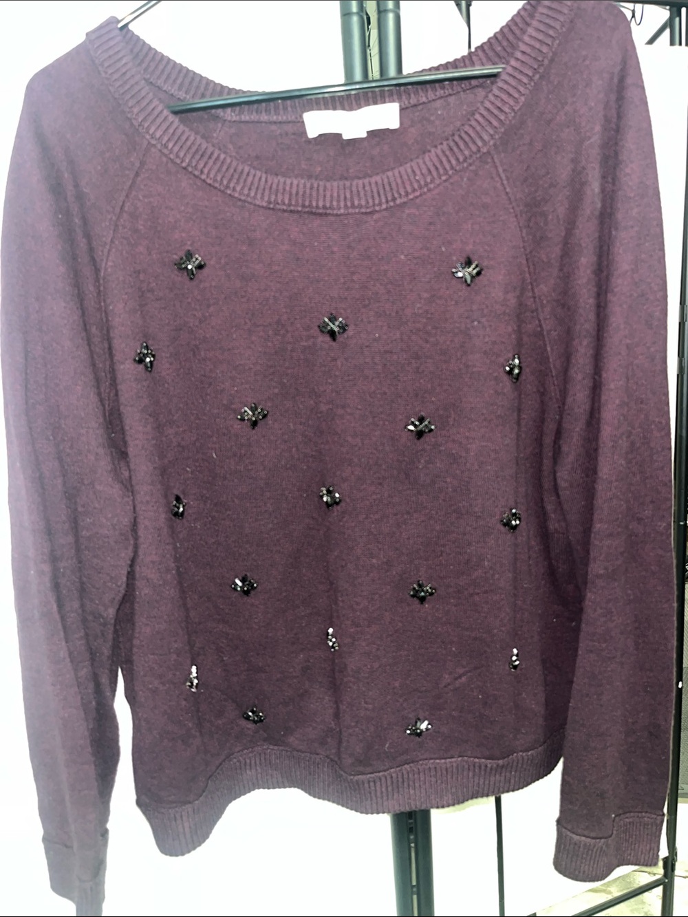 Loft XL Embellished Crewneck Sweater - Plum